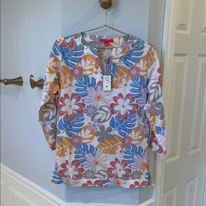 Peter Millar White and Blue Graphic Tunic with Mandarin Collar